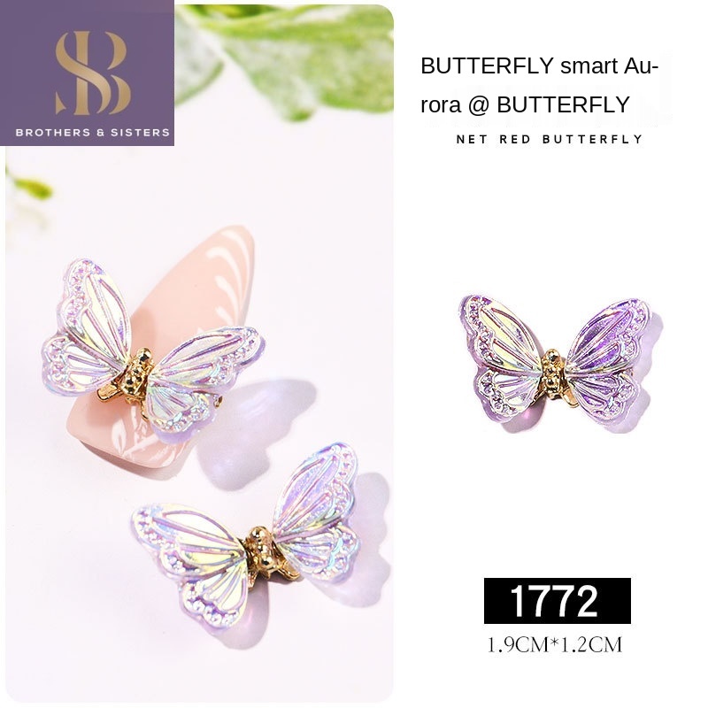 Đá trang trí móng tay nghệ thuật SUAKE hình bướm 3D bằng resin và kim loại đính zircon lấp lánh DIY cho salon