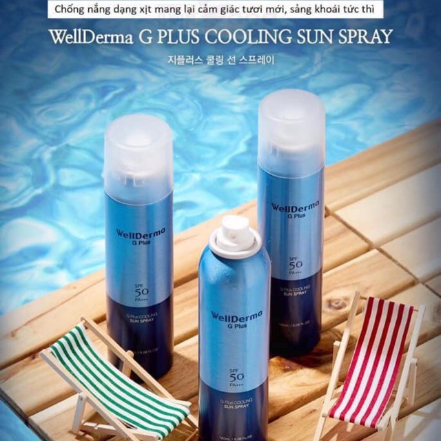 Xịt chống nắng 💋FREESHIP💋 Xịt chống nắng Wellderma G Plus Cooling Sun Spray SPF 50Pa++++ Làm Mát Da