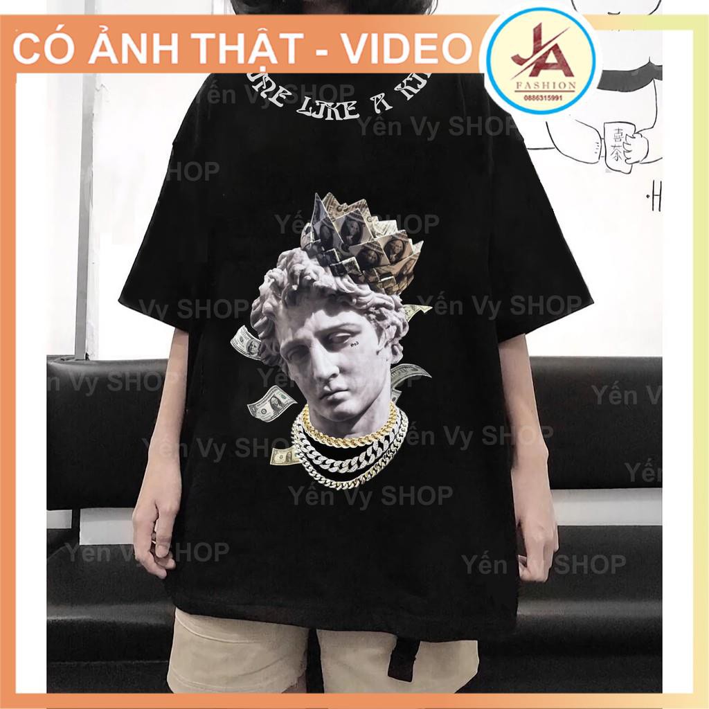 Áo thun nam  nữ tay lỡ  cổ tròn Tượng vua A KING , áo phông unisex form rộng chất cotton hot trend 2021