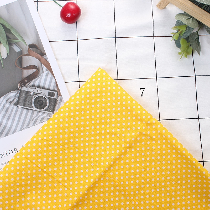Set 7 tấm vải cotton sọc ca rô in hoa chấm bi màu vàng DIY