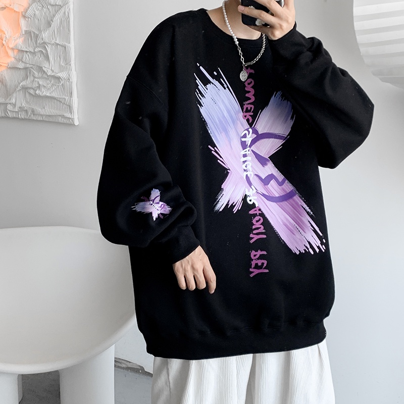 Áo Sweater tay dài cổ tròn dáng rộng in họa tiết phong cách Harajuku thời trang mùa đông mới cho nam