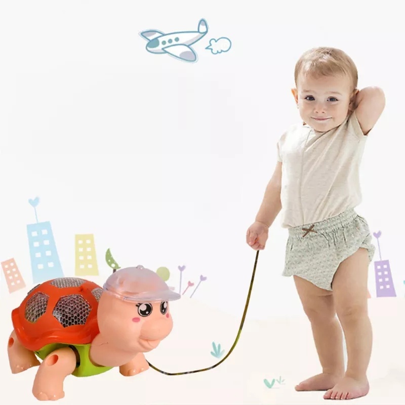 Đồ chơi rùa con chạy pin cho bé dắt đi chơi có đèn nhấp nháy và nhạc vui nhộn cho bé