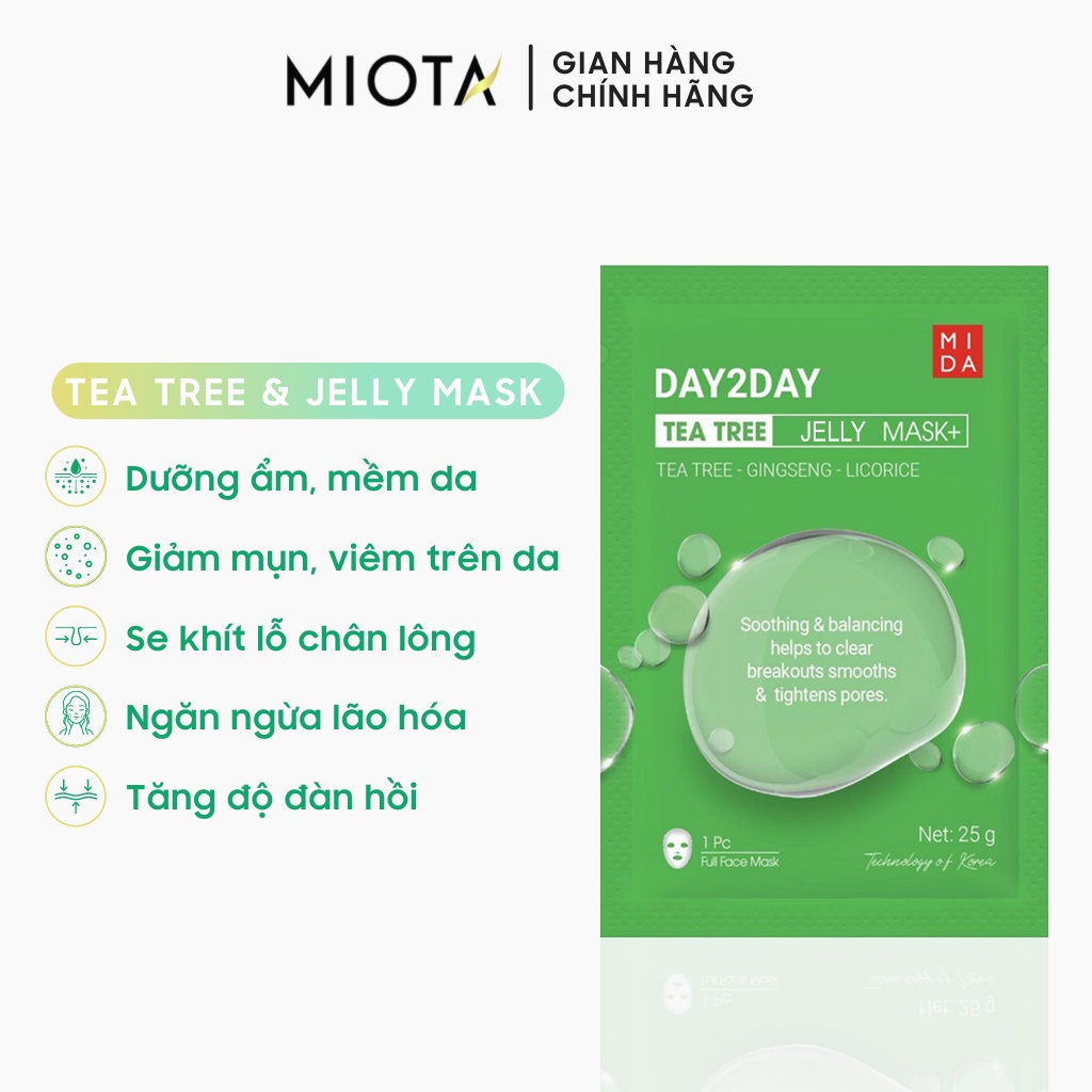 Mặt nạ giảm mụn, cấp ẩm làm sáng da chăm sóc da mặt Day2Day Tea Tree &amp; Jelly Mask