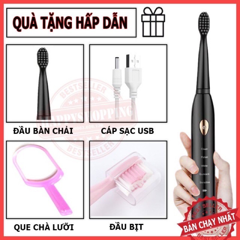 (Tặng kèm 3 đầu chải) Bàn chải đánh răng điện cao cấp  XT-1 5 chế độ chăm sóc răng miệng hiệu quả