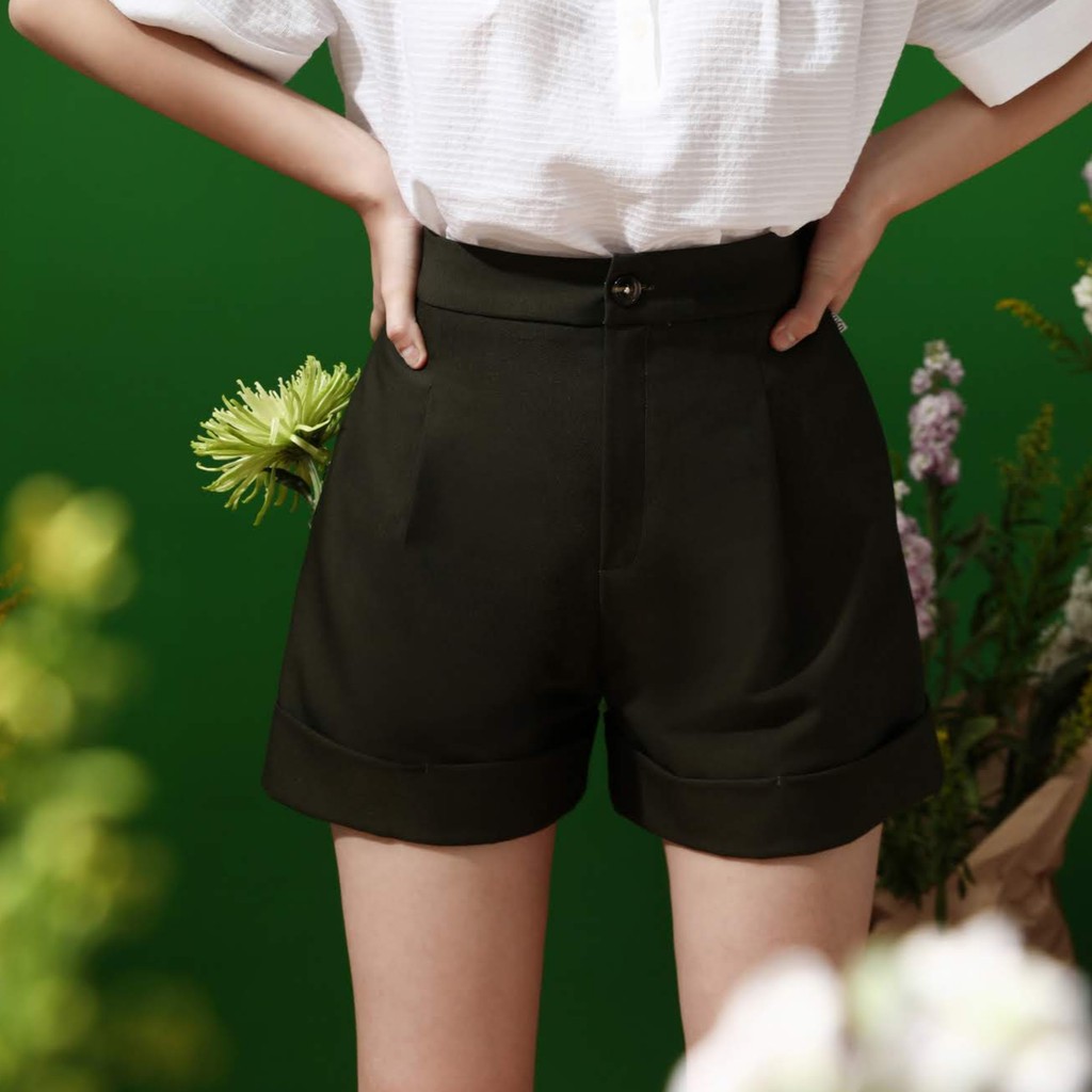 Quần shorts ống suông rộng gập gấu Hafwen Méo Shop