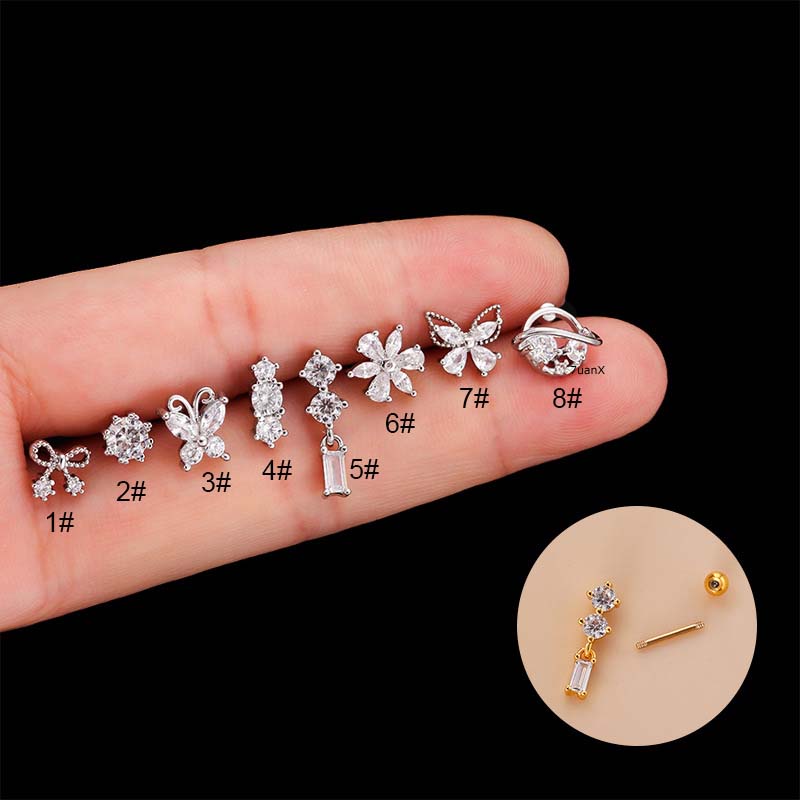 1 Khuyên Tai Hình Nơ Bướm Lớn Bằng Thép Không Gỉ 20Gaue