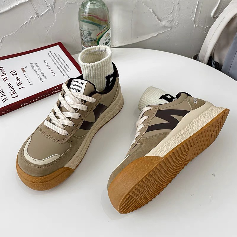 Giày thể thao nữ NN màu đen nâu chất liệu da độn đế cao 5 cm sneaker ulzzang hàn quốc đi học đi chơi đi làm đẹp 2022