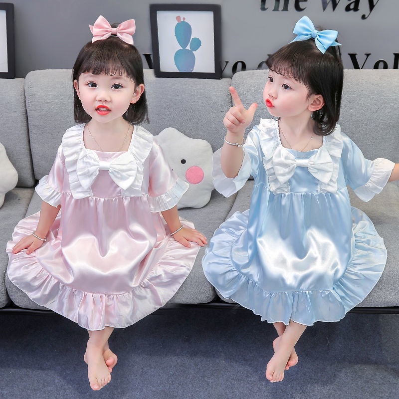 Đầm Ngủ Lụa Một Mảnh Tay Ngắn Dễ Thương Thời Trang Mùa Hè Cho Bé Gái