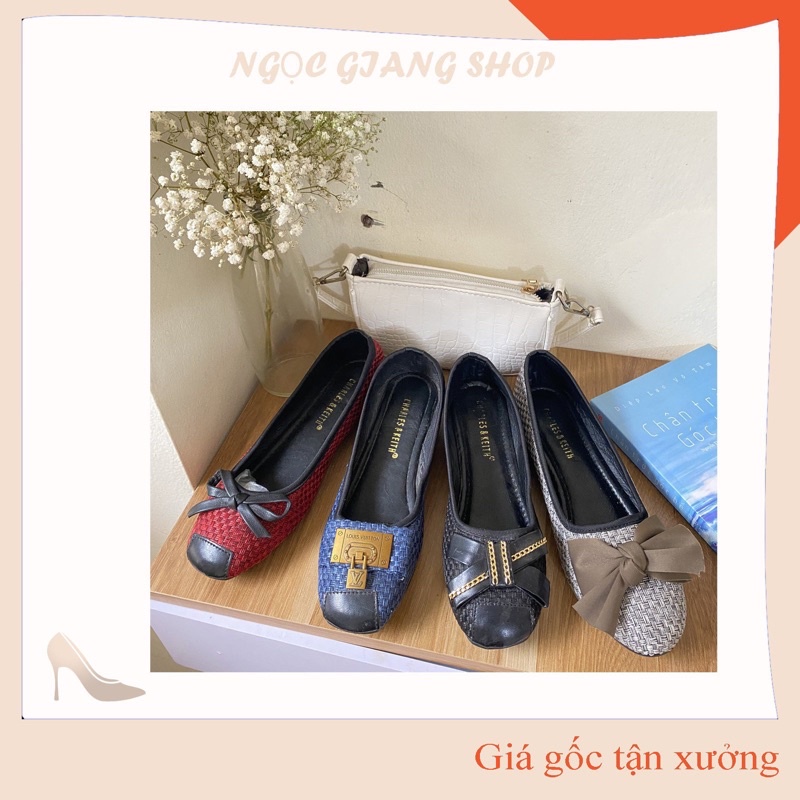 Dày búp bê bệt nơ chất liệu vải cói đế lót mềm êm chân