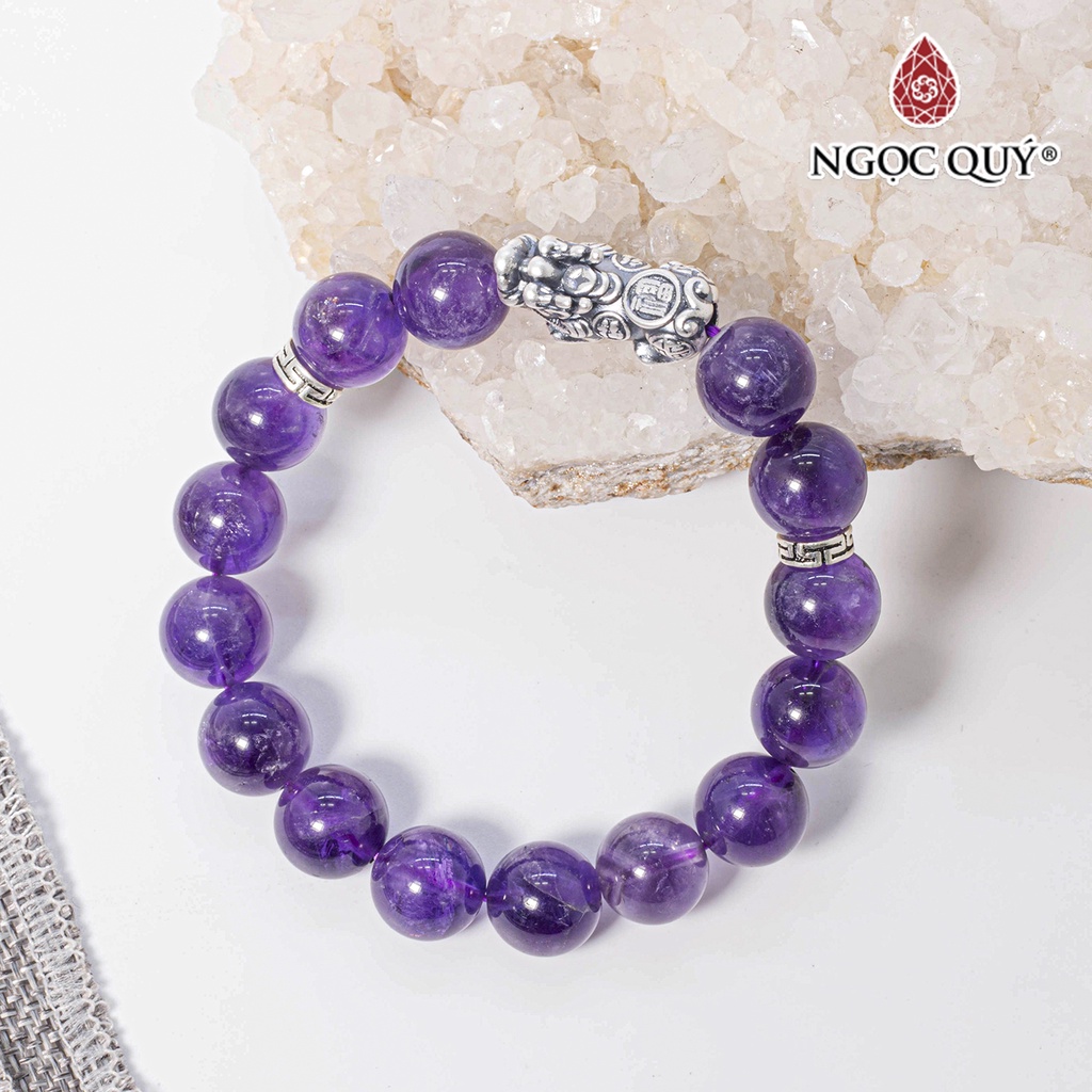 Vòng tay TA tím phối charm tỳ hưu bạc - Ngọc Quý