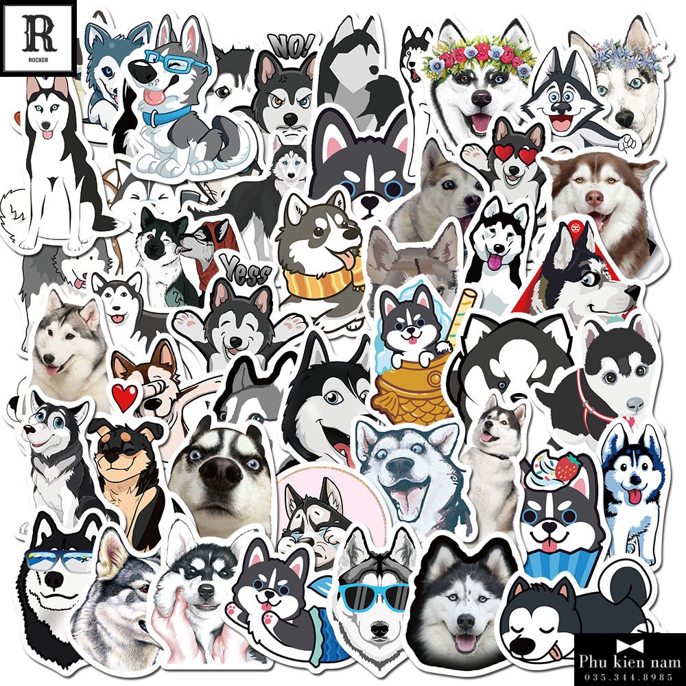 Sticker PVC Chó Husky 50 Hình ST114 - Stickers Chống nước Dán Mũ bảo hiểm Vali Laptop Điện thoại Dán xe