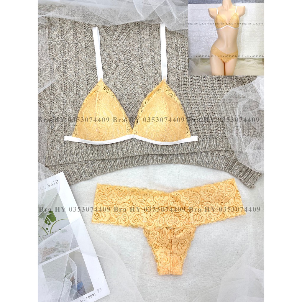 👙 Bra thiết kế sexy 👙 Đồ lót nữ sexy màu vàng vải ren cao cấp thoáng khí (hình thật shop tự chụp)