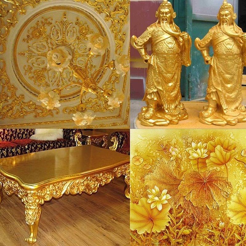 Set 100 Tấm Giấy Lá Vàng / Bạc Nhân Tạo Dùng Để Trang Trí Tường Diy