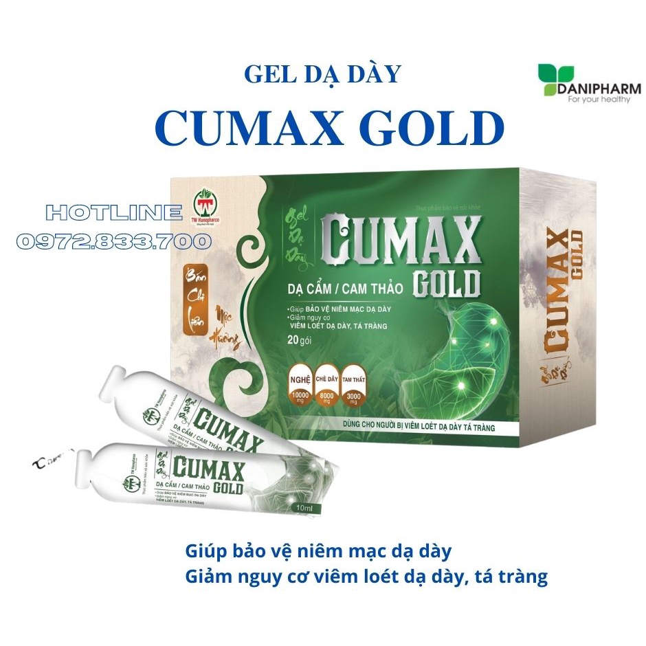 Dạ dày-Gel dạ dày CUMAX GOLD, trung hòa acid, giảm acid dịch vị, tạo lớp màng nhầy bảo vệ niêm mạc dạ dày, tá tràng