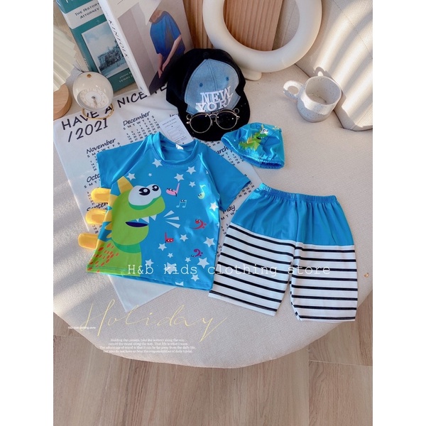 Bộ bơi khủng long nốt nhạc kèm mũ cho bé trai