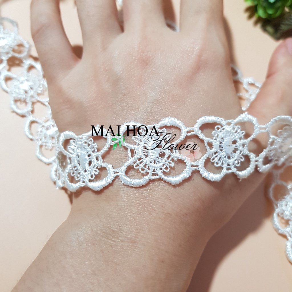 RC9 Cuộn 12 mét dây ren viền dùng may đồ ren chỉ trắng rộng 2cm Maihoaflower
