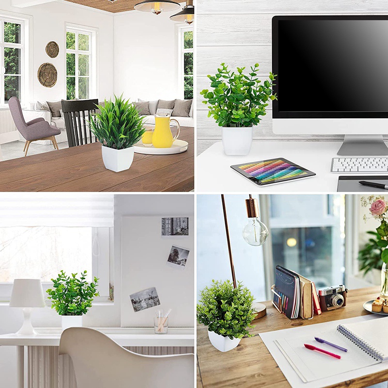 3 Gói Chậu Cây Bạch Đàn Nhân Tạo Mini Bằng Nhựa Dùng Trang Trí Trong Nhà