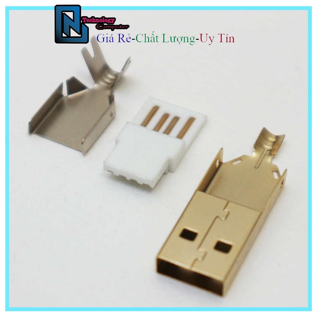 USB A Mạ Vàng Lõi Nhựa Màu Trắng 4 Pin Chịu Dòng Cao Chiều Dài 32MM