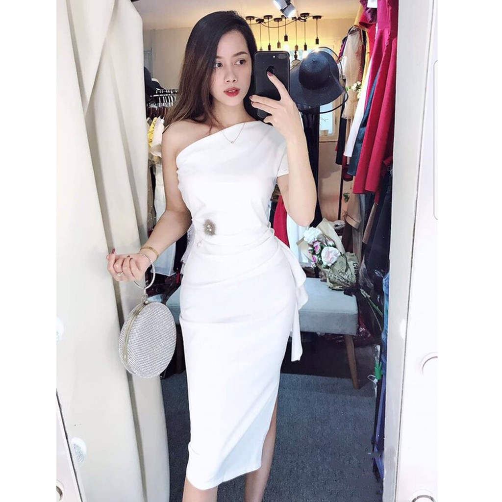 ĐẦM NỮ LỆCH VAI ÔM BODY NHÚN BÈO VẢI UMI CO GIÃN V307 | BigBuy360 - bigbuy360.vn