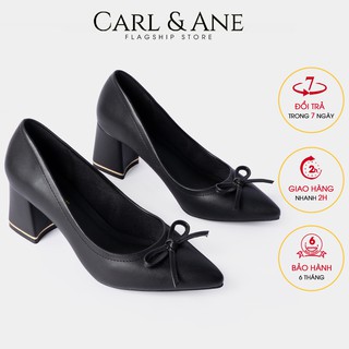 Carl & Ane - Giày cao gót bít mũi phối nơ gót vuông cao 5cm màu đen _ CP005