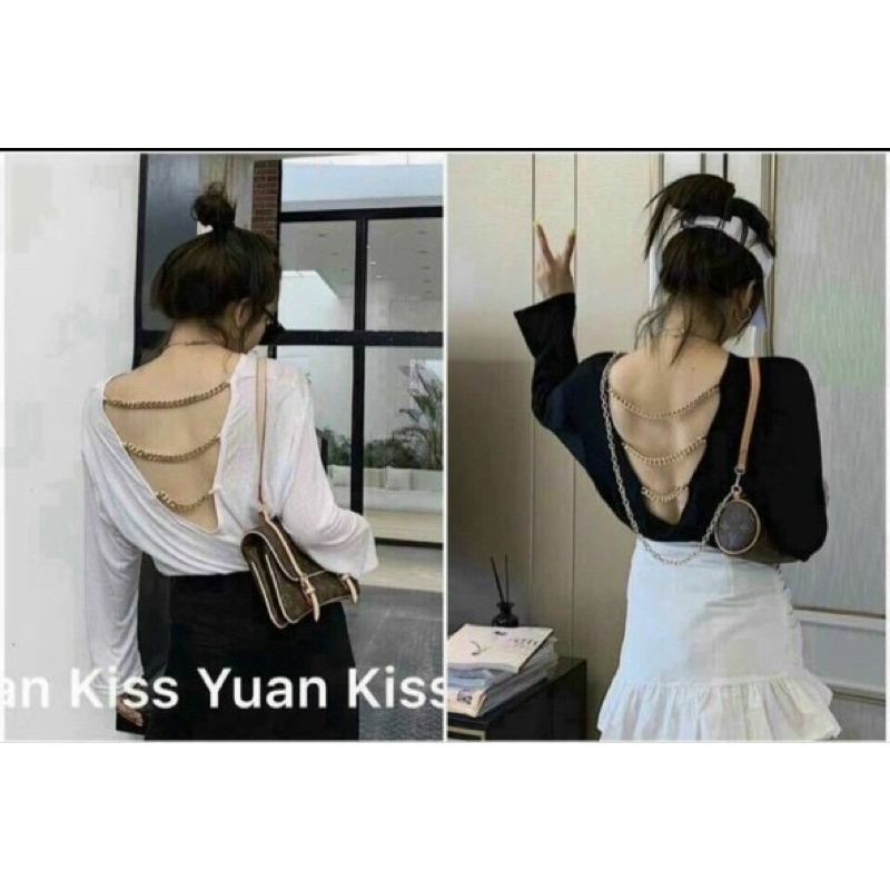 Áo tay dài Fom rộng dây xích thun lụa