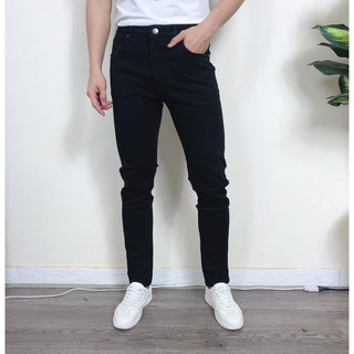 Quần jean dài nam màu đen trơn co giãn vải dày dặn quần  bò đen nam ống ôm