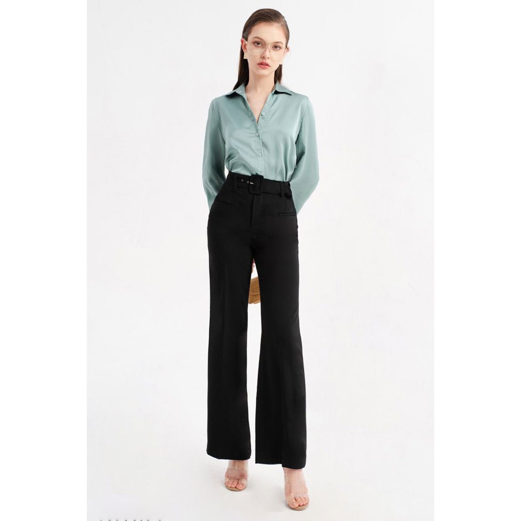 Áo sơmi lụa ÀTOUS LALAY trơn màu basic chất liệu mềm nhẹ cổ đức dễ kết hợp mix đồ