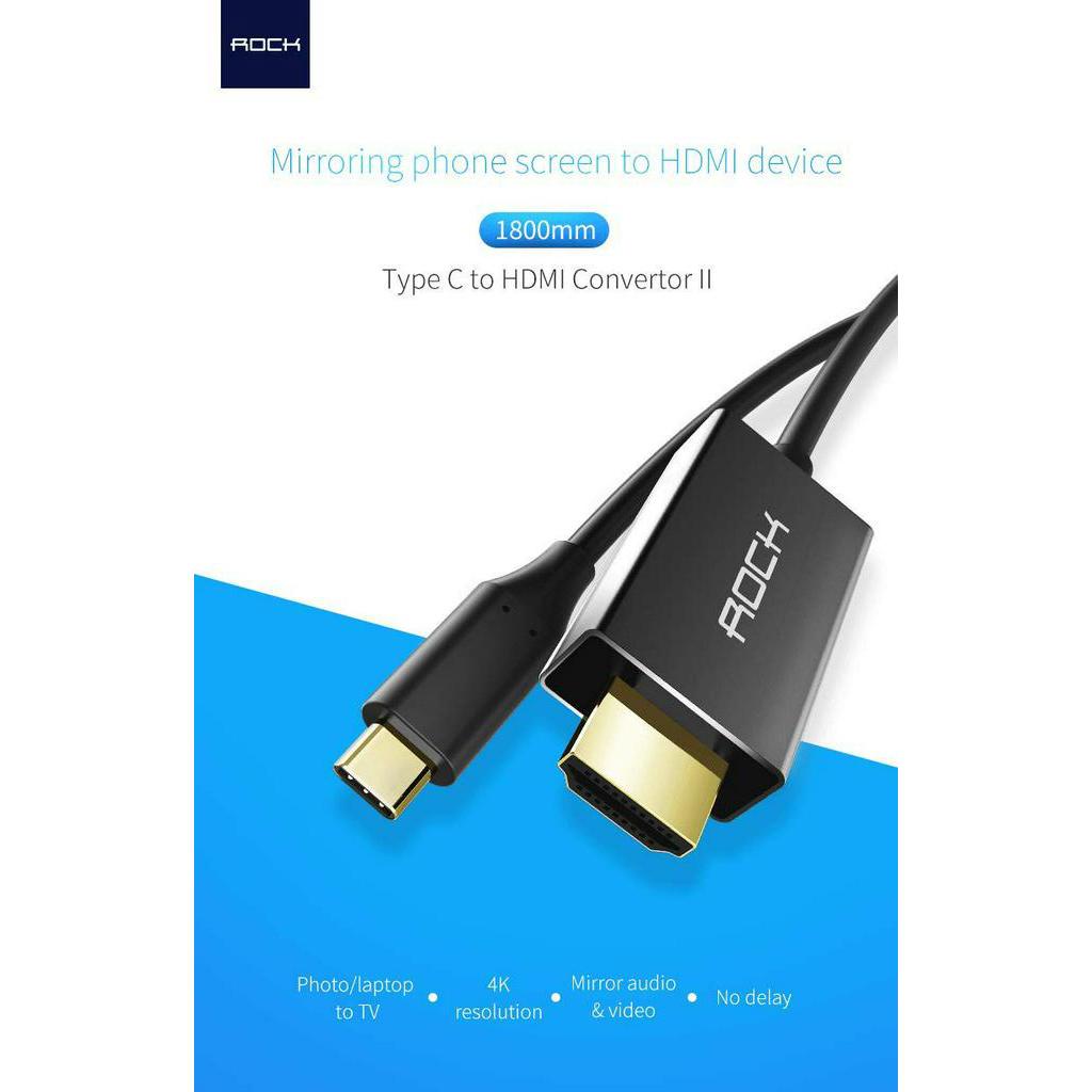 DÂY CHUYỂN TYPE C RA TIVI HDMI CHO ĐIỆN THOẠI VÀ MÁY TÍNH HÃNG ROCK DÀI 1M8