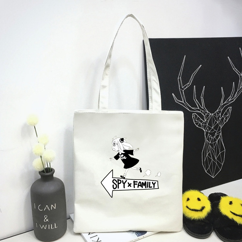 Túi tote vải đen trắng đeo vai IN HÌNH Spy x Family anime chibi tiện lợi thời trang quà tặng lưu niệm