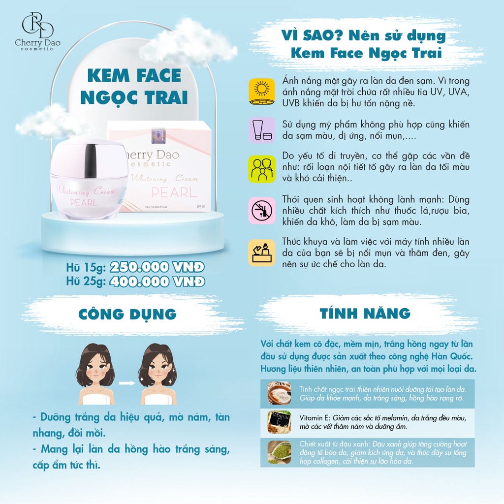 Kem face dưỡng trắng da mặt ngọc trai CRD Cherry Đào