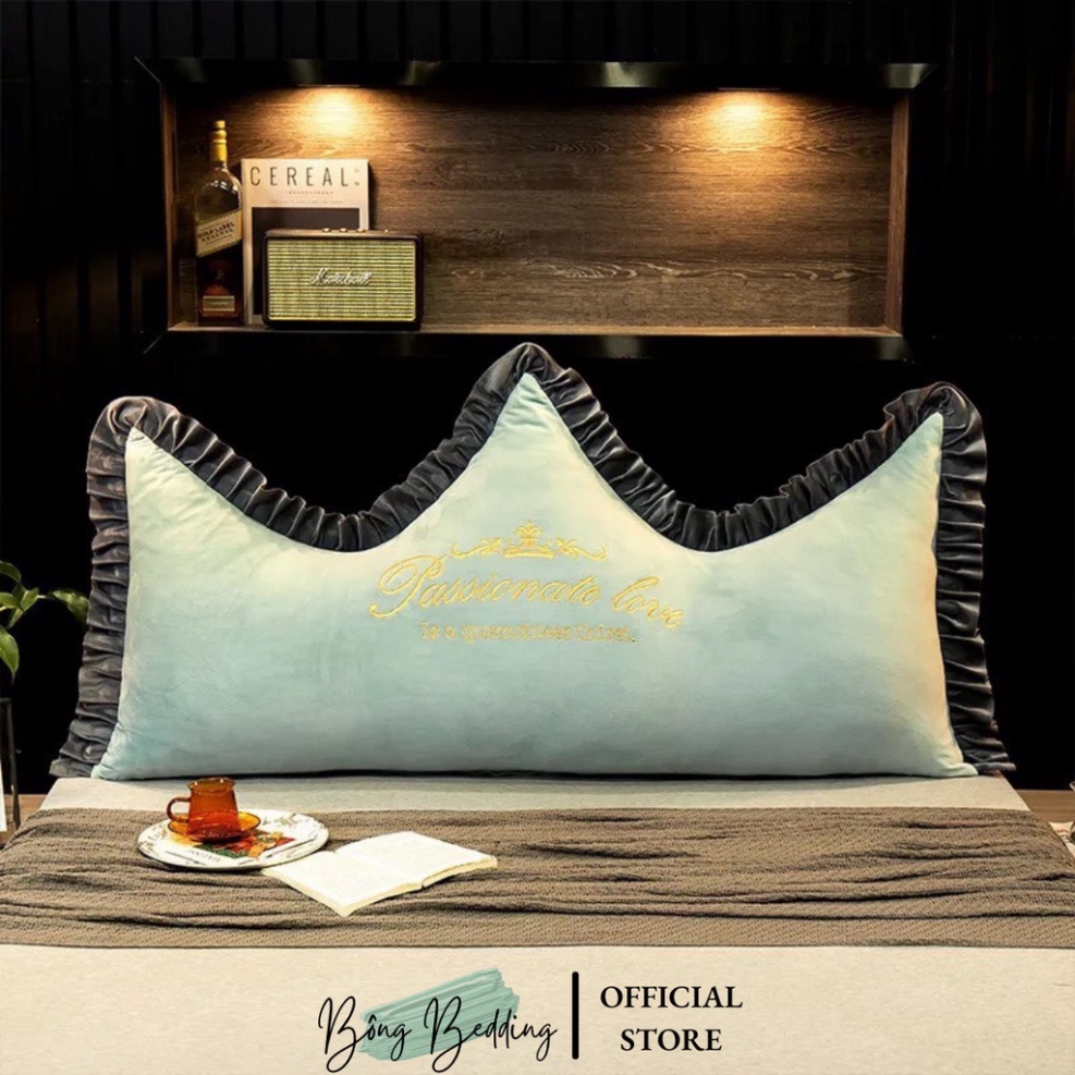 Gối Tựa Đầu Giường HIN BEDDING Mẫu Vương Miện Lucky Chất Liệu Nỉ Nhung Cao Cấp Có Sẵn 1m5 và 1m8