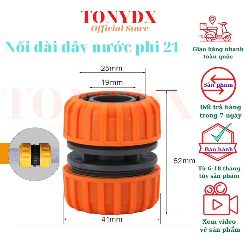 Phụ kiện cút khớp nối nhanh  đầu vòi tưới và dây ống nước mềm phi 16, 21,27 bằng nhựa và kim loại Tonydx