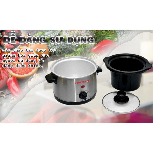 Nồi Nấu Chậm Đa Năng Perfect PF-S09 (2.5 Lít) - Hàng Chính Hãng (hầm thịt, kho thịt, kho cá, nấu cháo, nấu canh)