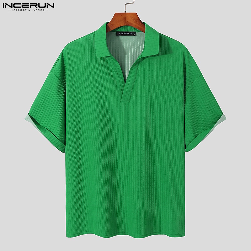 Áo sơ mi Incerun ngắn tay 3 màu trơn tuỳ chọn phong cách Hàn Quốc dành cho nam