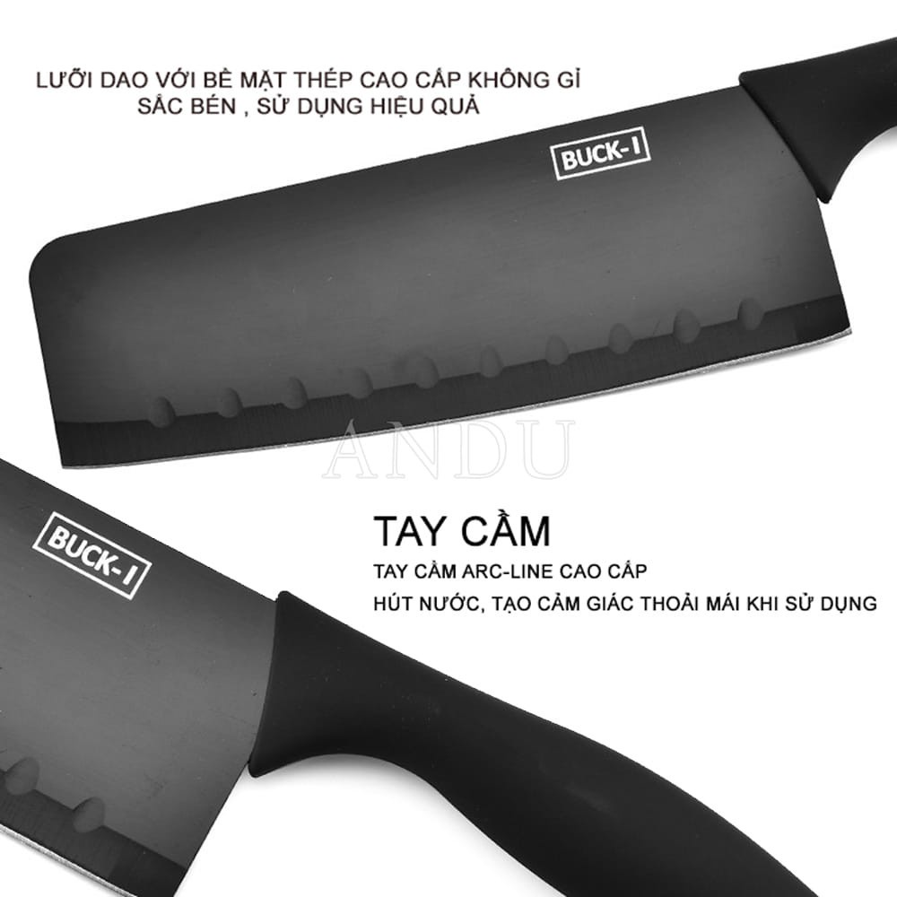 Bộ 5 Dao Nhà Bếp Cao Cấp BUCK BLACK T65S Siêu Tiện Lợi