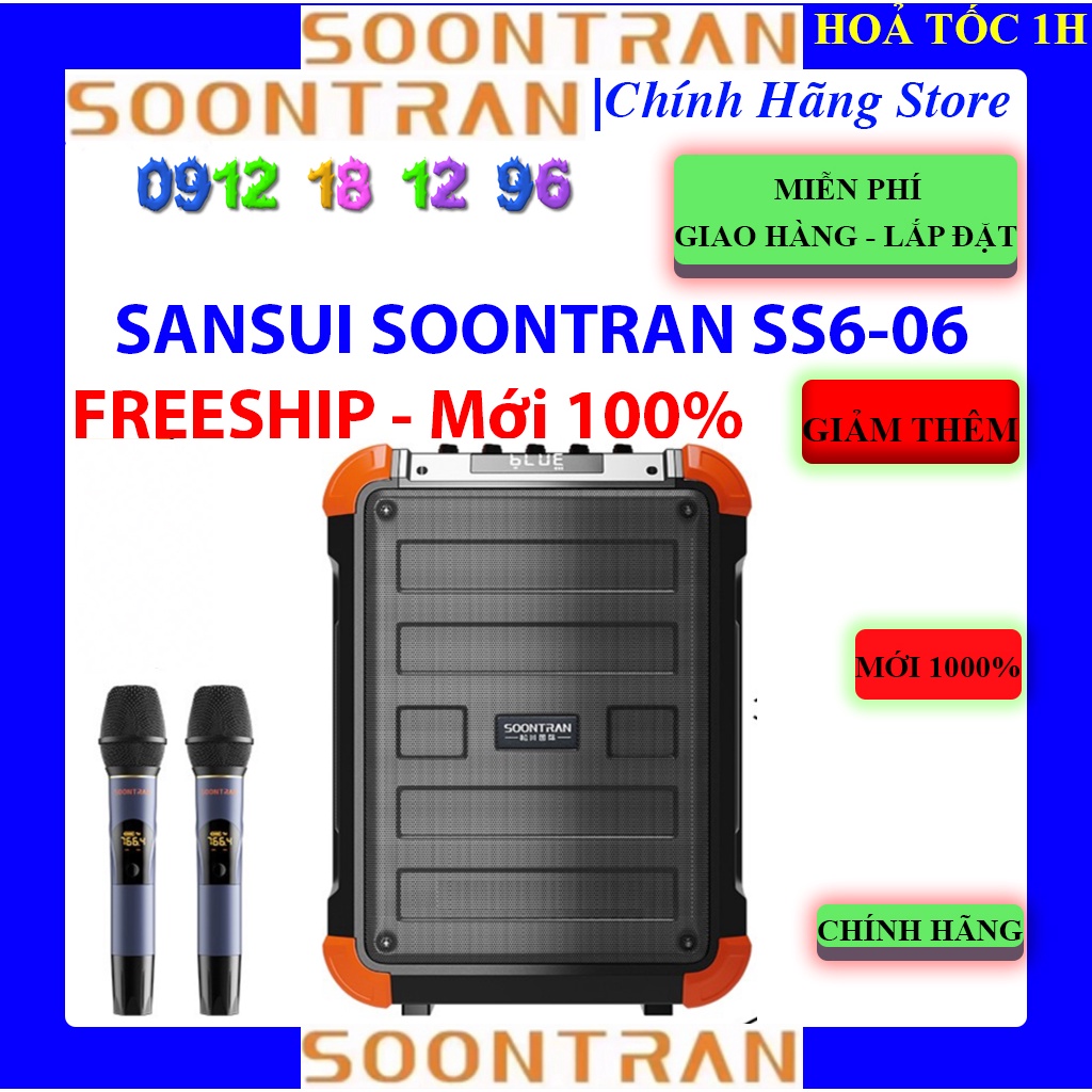 Loa karaoke Sansui SOONTRAN SS6-06 hàng chính hãng, Loa Công Suất Lớn Kèm 2 micro hút âm