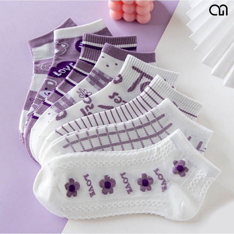 Vớ Nữ Màu Tím Cổ Ngắn - Tất Vớ Nữ Dễ Thương Thời Trang Hàn Quốc
