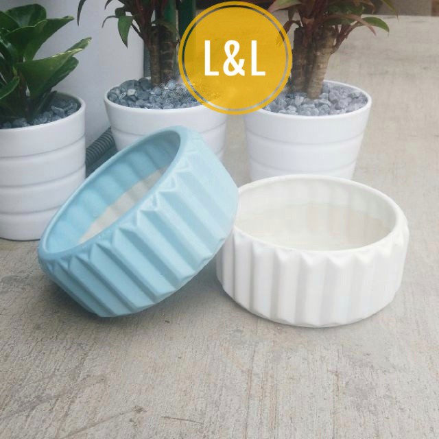 Chậu sứ Bát Tràng Hình Khía cạnh thấp trồng cây Để Bàn, Cây Nội Thất, Sen Đá, Xương rồng