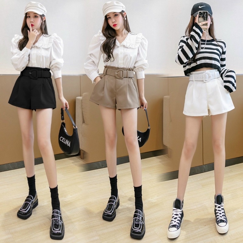 Quần Shorts vải Quảng Châu lưng cao kèm đai, cạp chun sau | BigBuy360 - bigbuy360.vn