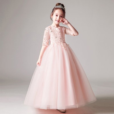 Váy công chúa trẻ em váy cưới dài tay nhỏ người chủ trì đàn piano váy sinh nhật cho bé gái