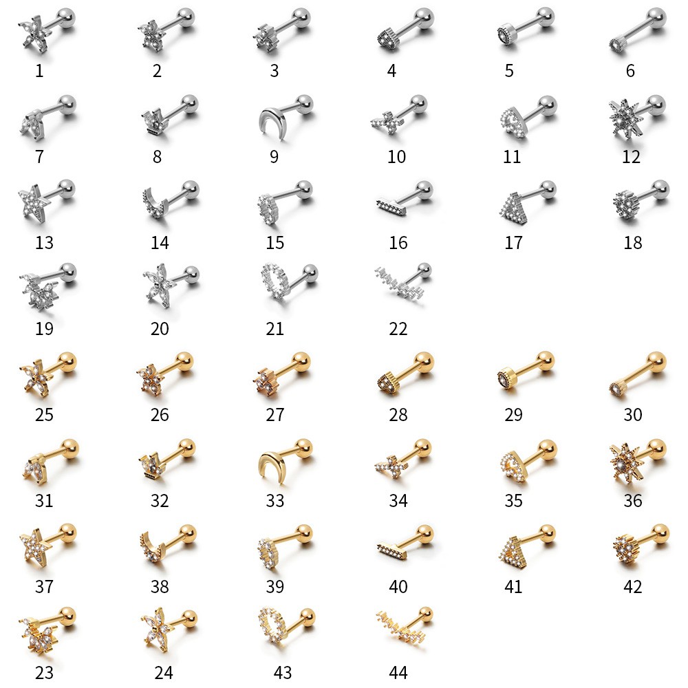 Khuyên Xỏ Cơ Thể Bằng Thép Không Gỉ Đính Đá Zircon 44 Kiểu Thời Trang