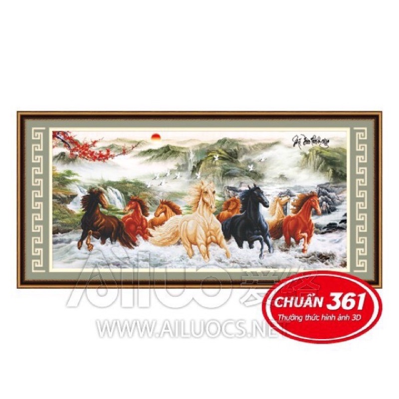 Tranh thêu chữ thập mã đáo thành công 8 ngựa mã đáo thành côngAiluo AL53227 |150x70cm|_Chưa thêu