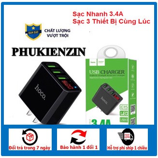 Củ sạc nhanh 3 cổng QC 3.0 HOCO C15 -Tích hợp cho nhiều loại máy khác nhau vô cùng tiện lợi Bảo hành 6 tháng