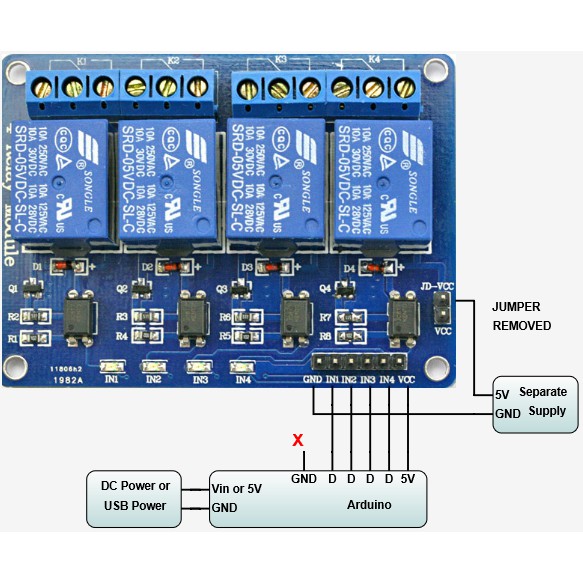 Module 4 Relay 5V có Opto cách ly đóng ngắt mạch điện AC/DC