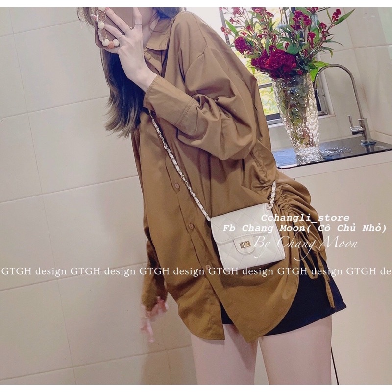 Áo sơ mi form rộng phối dây rút 2 bên sườn siêu xinh - SHOP THƠM PHẠM