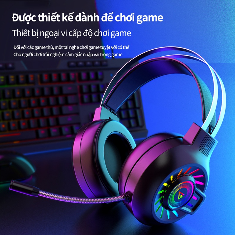 Tai nghe gaming  headphone H300 RGB phát sáng  chơi game màng bass kim lọai  âm thanh trầm kèm microphone