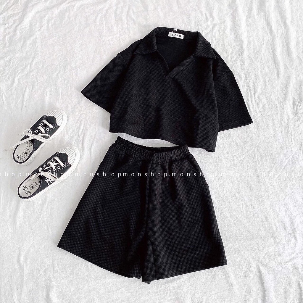 SÉT BỘ ÁO CROPTOP RÚT EO TAY LỬNG MIX QUẦN