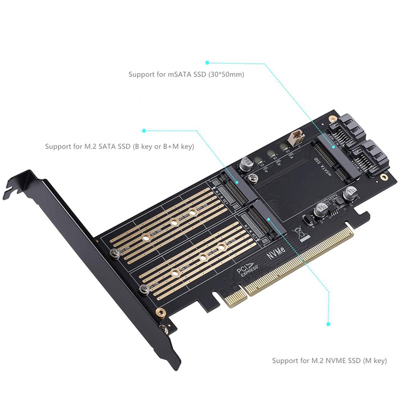 Thẻ Chuyển Đổi Jeyi Sk16 M.2 Nvme Ssd Ngff Sang Pci-E3.0 X4 B Key Msata Add On Express 3.0 3 Trong 1 12v + 3.3v