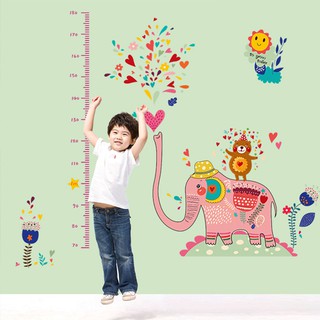 Decal dán tường cho bé đo chiều cao voi phun nước cho bé SK9036, tranh dán tường cho bé đo chiều cao