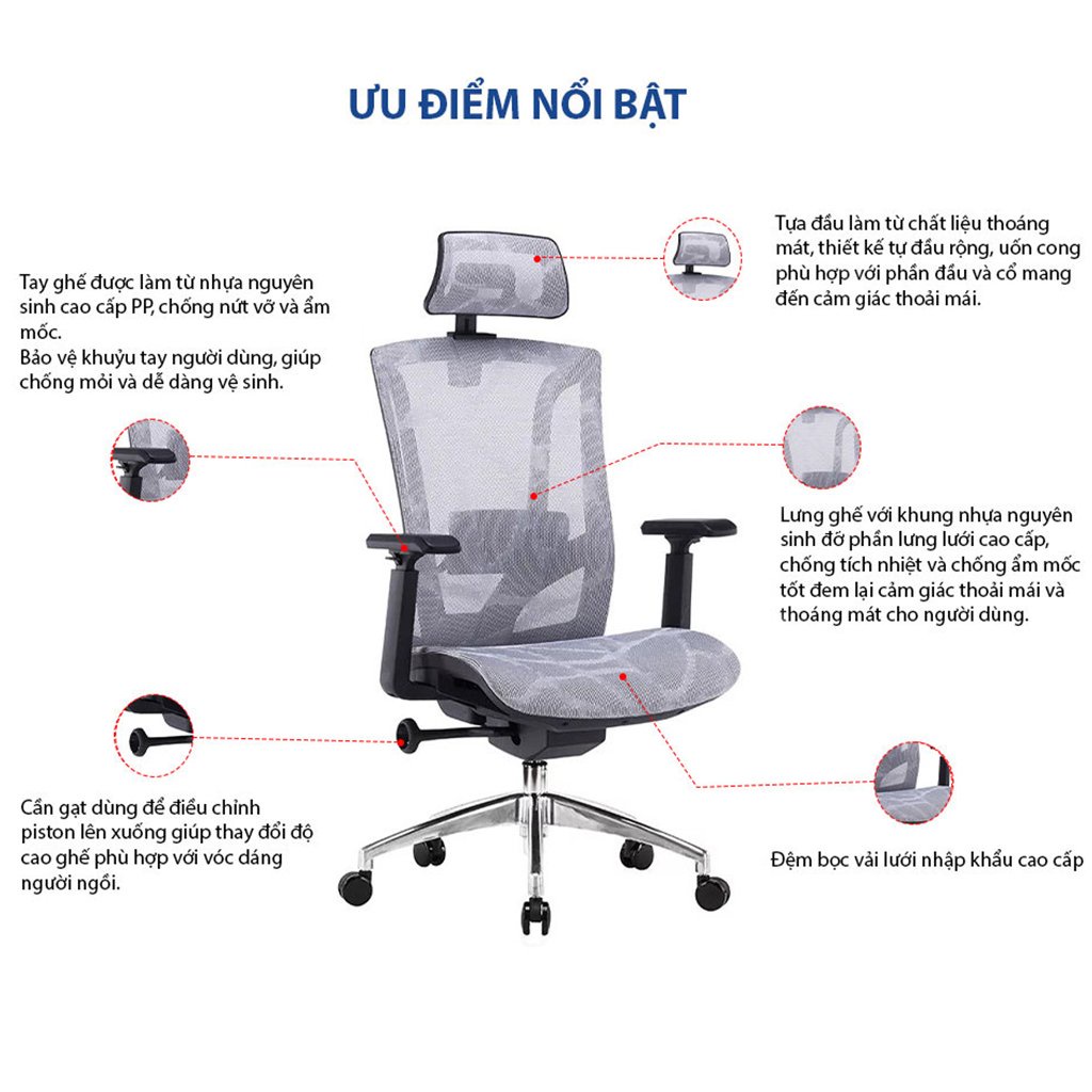 Ghế công thái học GOVI Ergonomic Plato PL04 Thiết kế bảo vệ sức khỏe